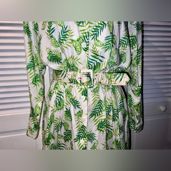 70-90s Tanner Green Lime Print Dress With Belt - Picture 2 of 11